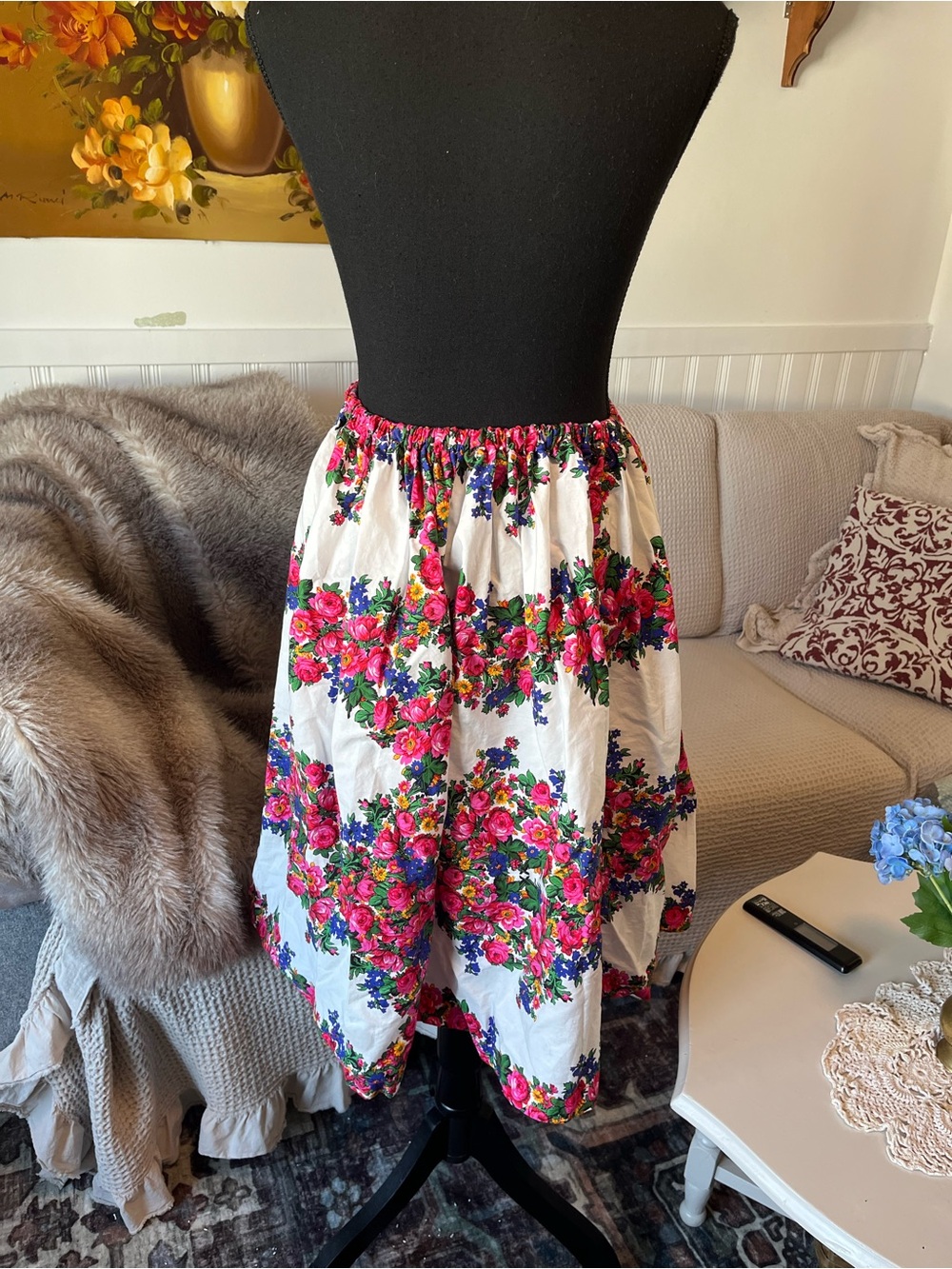 Women’s Vintage Homemade Summer Floral Fit and Flare Midi Skirt - Size Small